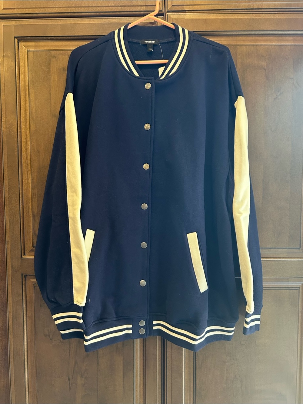 torrid Navy and Cream Varsity Jacket